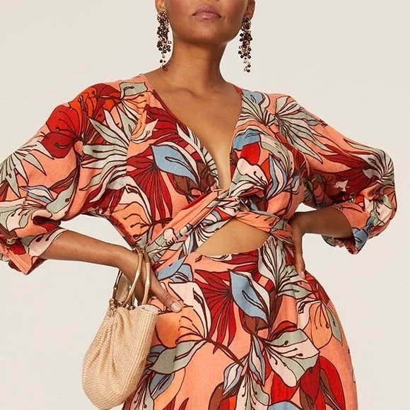 Nicholas Asilah Linen Floral Printer Cut Out Tie Dress Size 10 - Picture 5 of 8